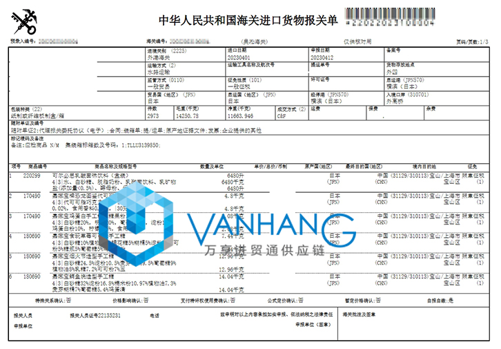 日本手工糖進口報關資料